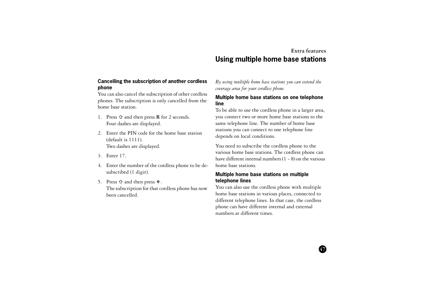 Using multiple home base stations, Multiple home base stations on one telephone line | Ericsson BS120 User Manual | Page 47 / 66