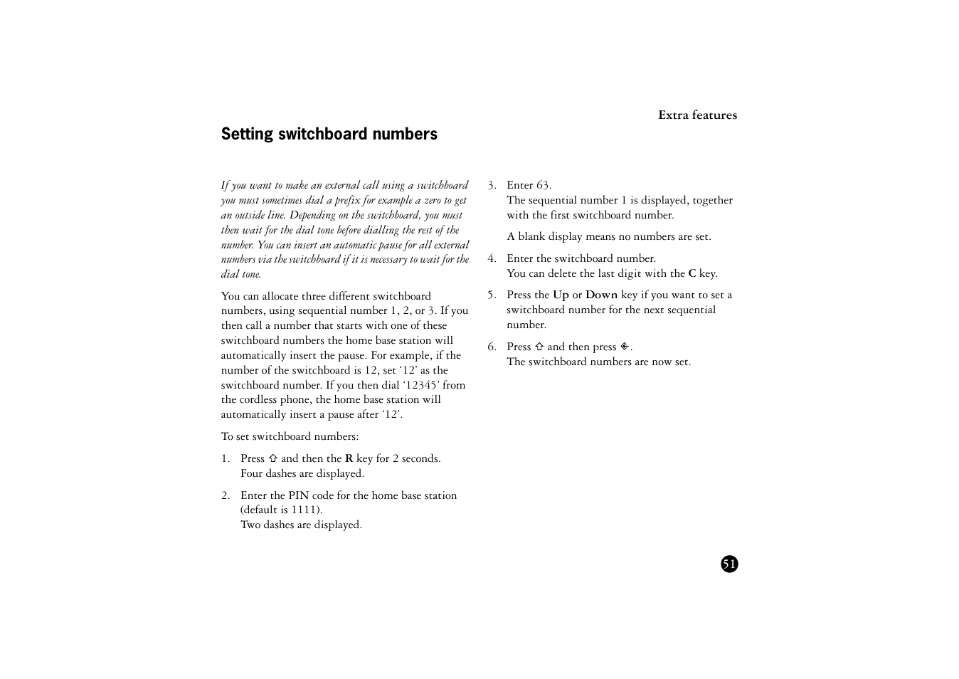 Setting switchboard numbers | Ericsson BS120 User Manual | Page 51 / 66