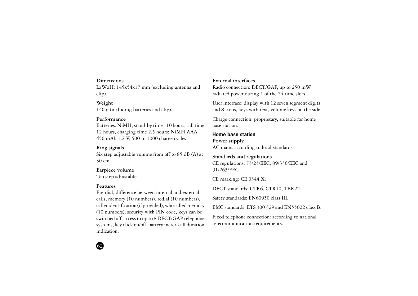 Home base station | Ericsson BS120 User Manual | Page 62 / 66