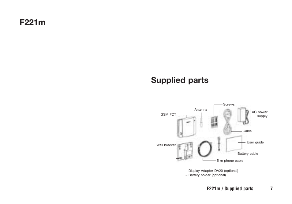 F221m, Supplied parts | Ericsson F221m User Manual | Page 8 / 59