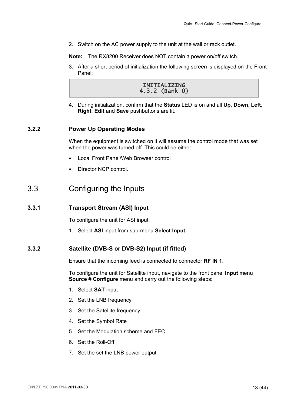 3 configuring the inputs, Configuring the inputs | Ericsson Advanced Modular Receiver RX8200 User Manual | Page 13 / 44