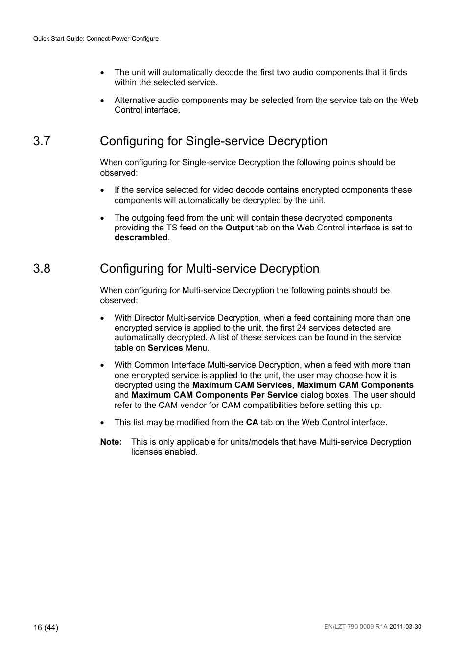 7 configuring for single-service decryption, 8 configuring for multi-service decryption, Configuring for single-service decryption | Configuring for multi-service decryption | Ericsson Advanced Modular Receiver RX8200 User Manual | Page 16 / 44