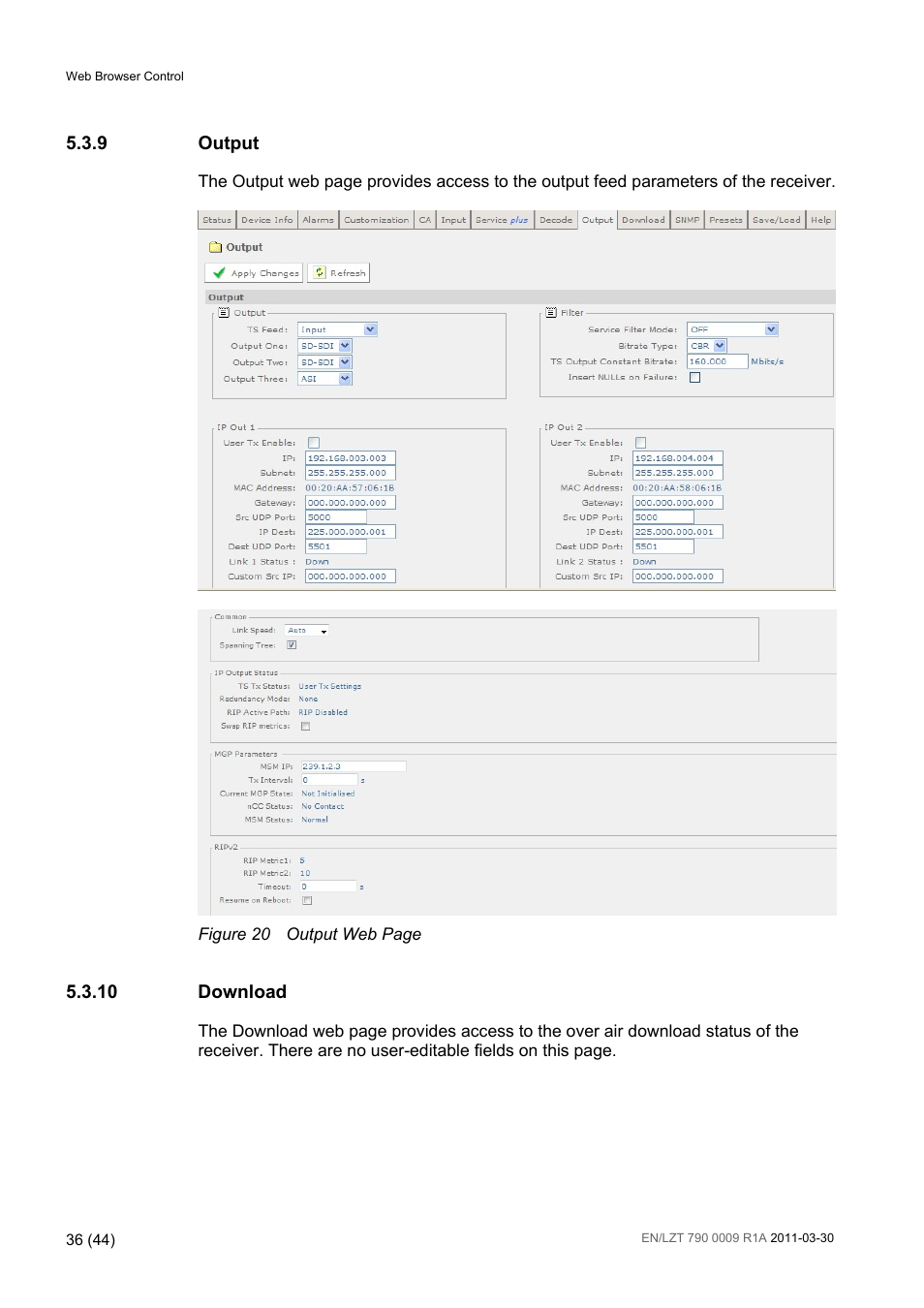 Figure 20, 9 output, 10 download | Ericsson Advanced Modular Receiver RX8200 User Manual | Page 36 / 44