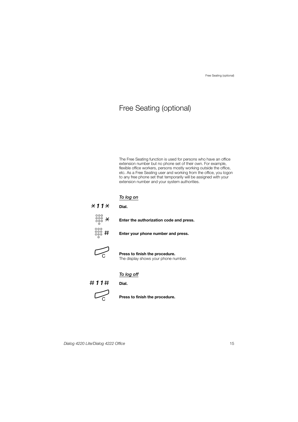 Free seating (optional) | Ericsson DIALOG 4220 User Manual | Page 15 / 102