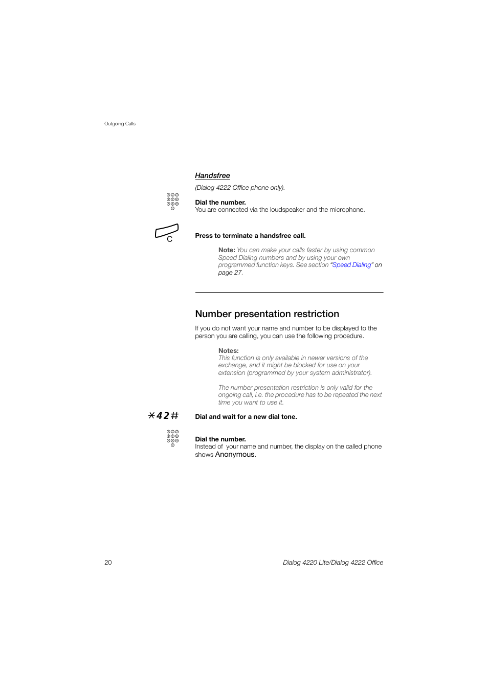Number presentation restriction | Ericsson DIALOG 4220 User Manual | Page 20 / 102