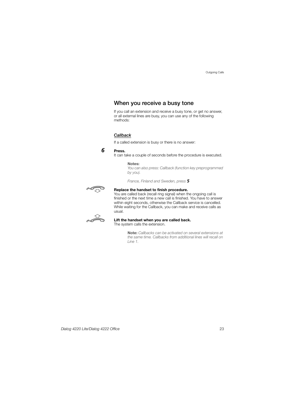 When you receive a busy tone, When you receive a, Busy tone | Ericsson DIALOG 4220 User Manual | Page 23 / 102