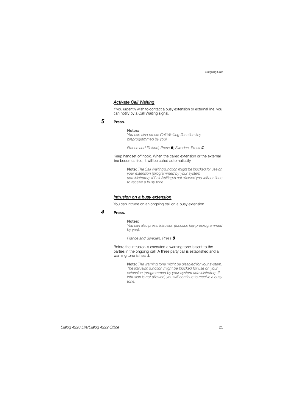 Ericsson DIALOG 4220 User Manual | Page 25 / 102