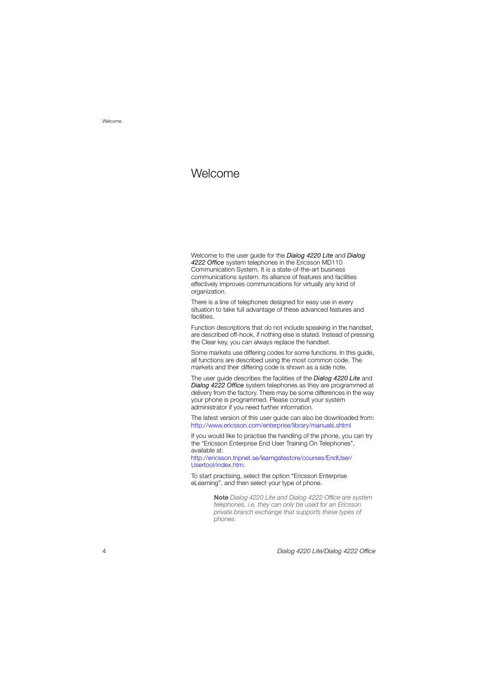 Welcome | Ericsson DIALOG 4220 User Manual | Page 4 / 102