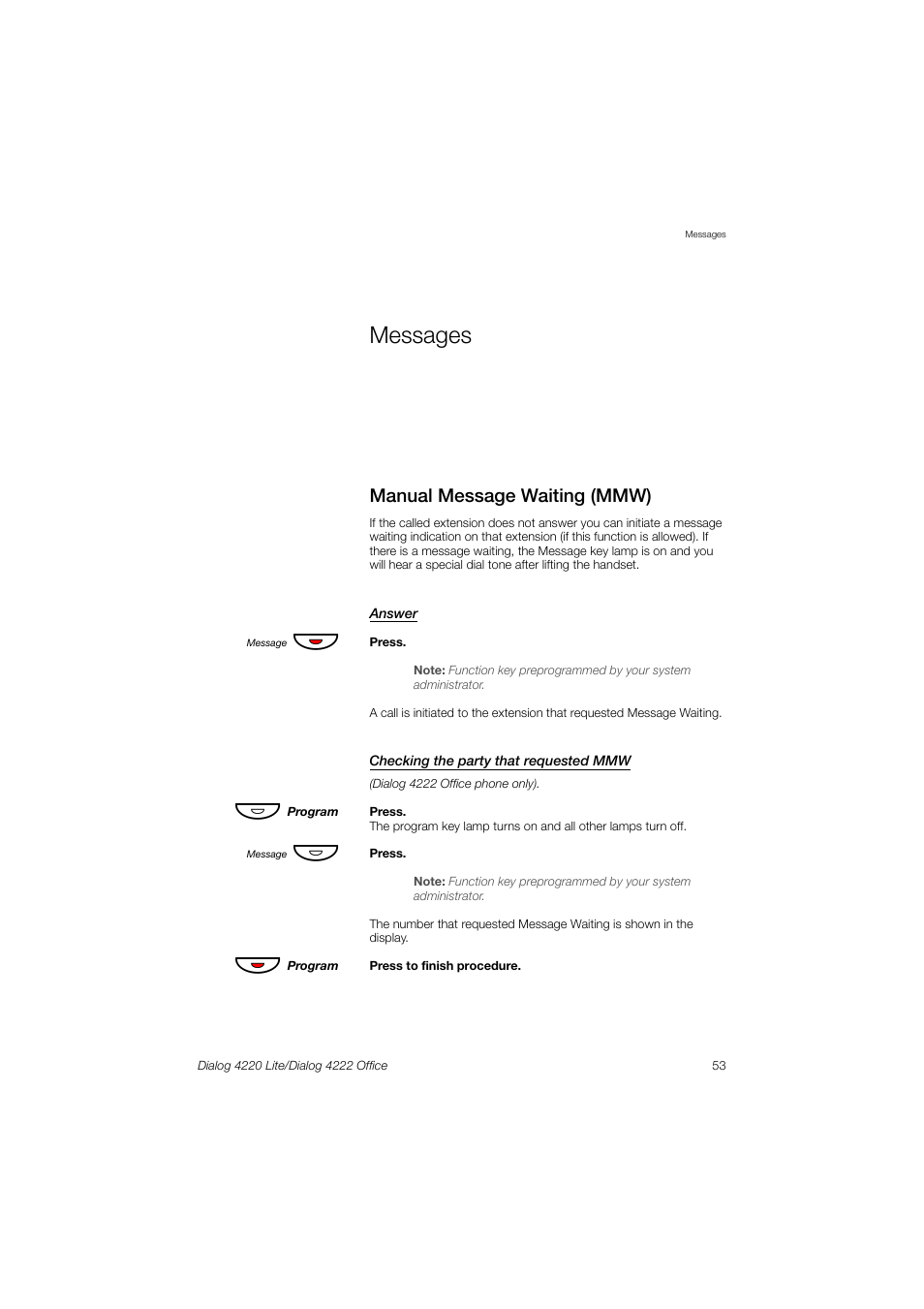 Messages, Manual message waiting (mmw) | Ericsson DIALOG 4220 User Manual | Page 53 / 102