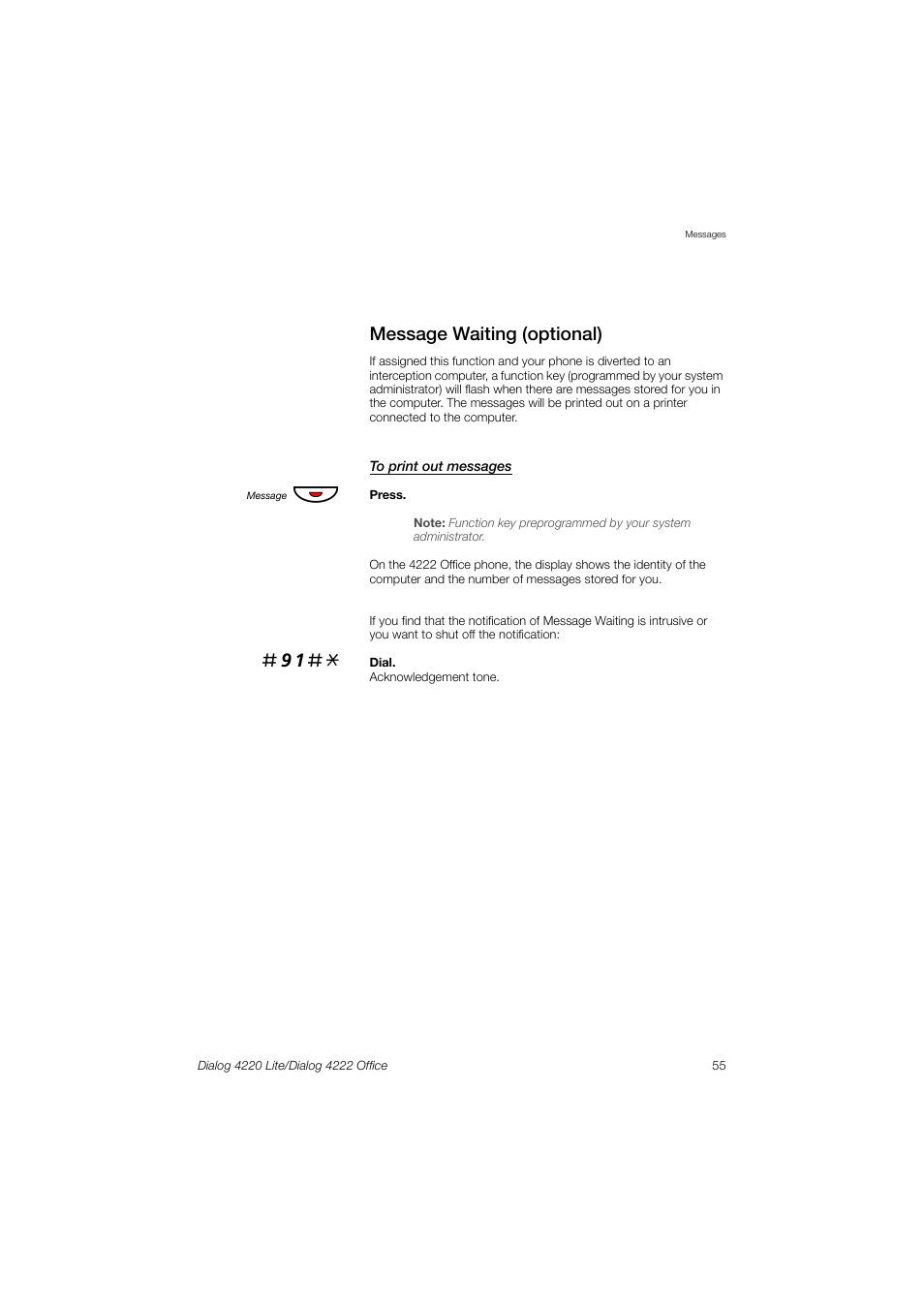 Message waiting (optional) | Ericsson DIALOG 4220 User Manual | Page 55 / 102