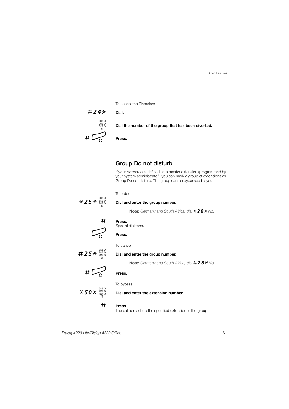 Group do not disturb, 25* z, 60* z | Ericsson DIALOG 4220 User Manual | Page 61 / 102