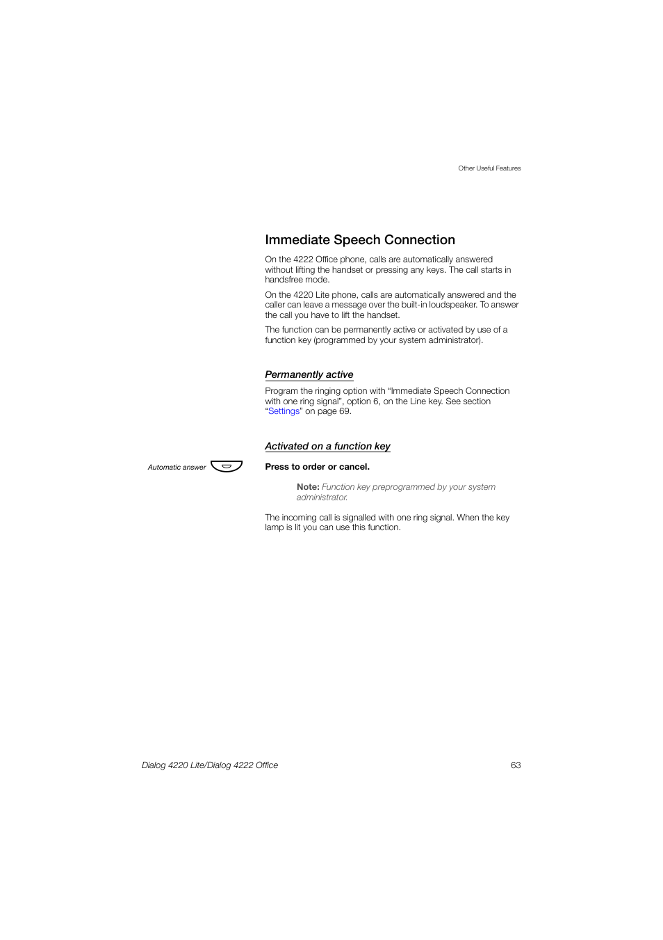 Immediate speech connection | Ericsson DIALOG 4220 User Manual | Page 63 / 102