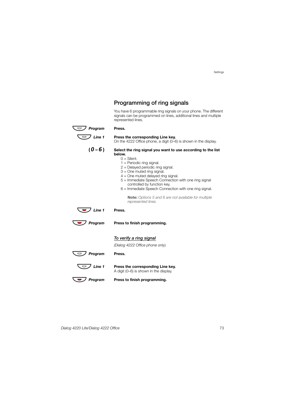 Programming of ring signals | Ericsson DIALOG 4220 User Manual | Page 73 / 102
