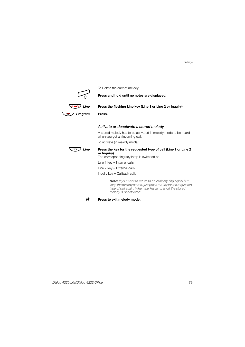 Activate or, Deactivate a stored melody | Ericsson DIALOG 4220 User Manual | Page 79 / 102