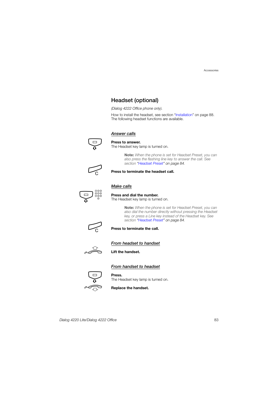 Headset (optional) | Ericsson DIALOG 4220 User Manual | Page 83 / 102