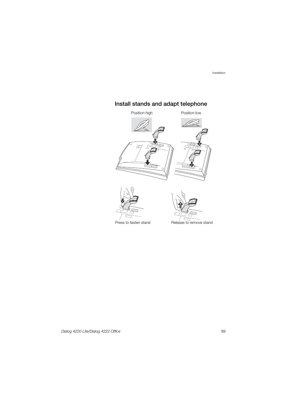 Install stands and adapt telephone | Ericsson DIALOG 4220 User Manual | Page 89 / 102