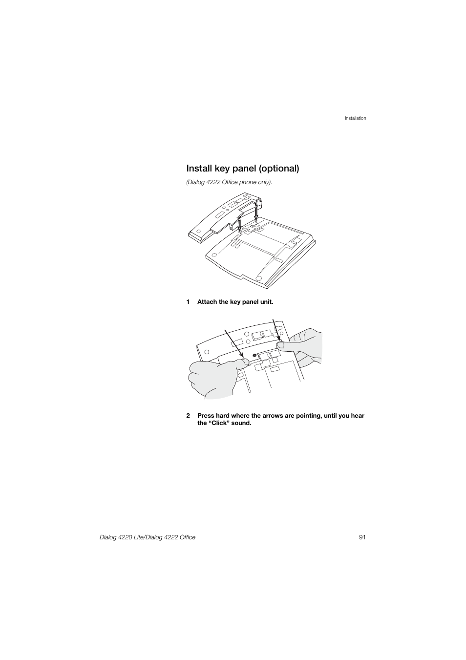Install key panel (optional) | Ericsson DIALOG 4220 User Manual | Page 91 / 102