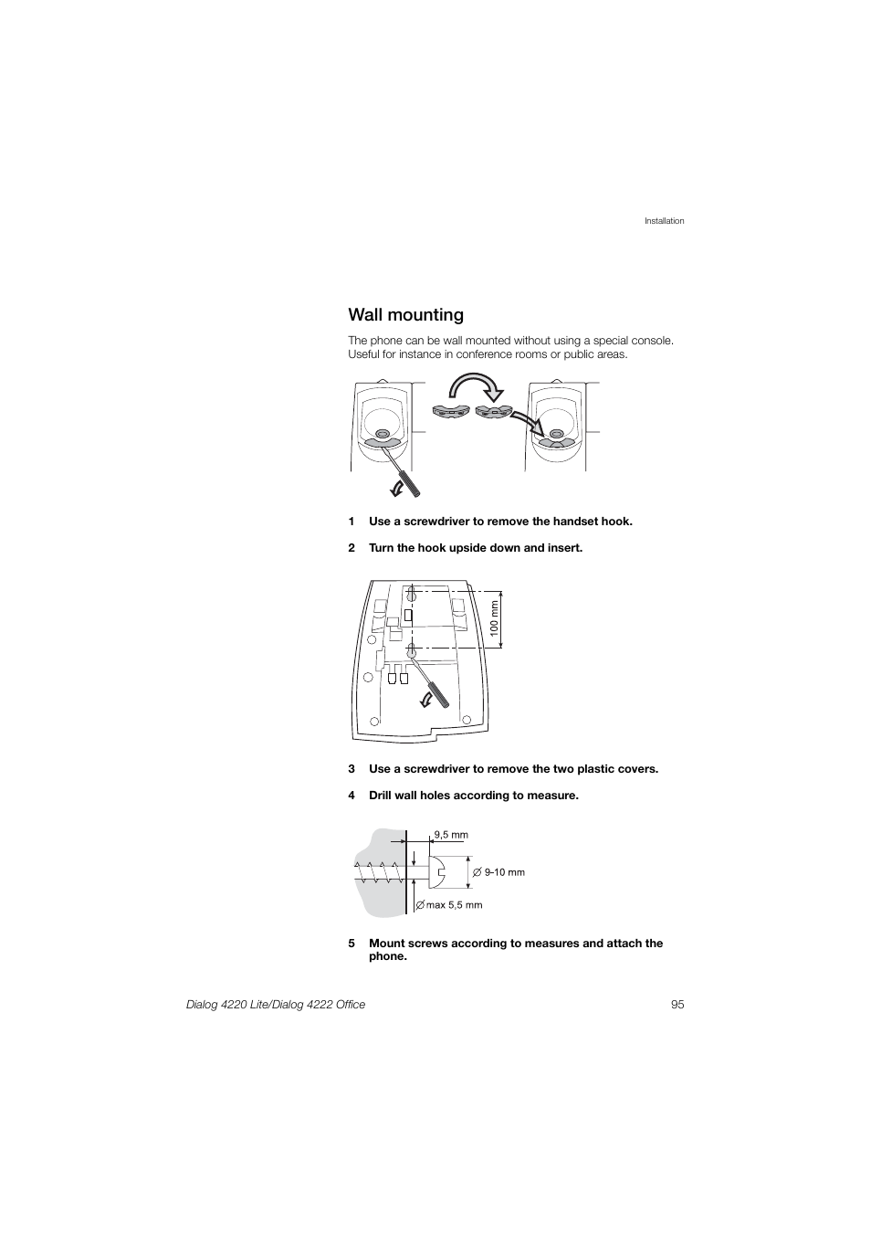 Wall mounting | Ericsson DIALOG 4220 User Manual | Page 95 / 102