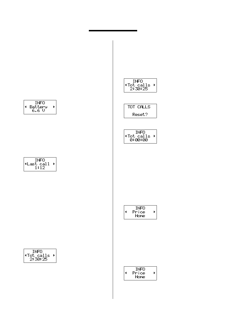 The info menu, To display the battery voltage – battery, To reset the total call time/cost meter | To have the call cost displayed – price | Ericsson GH388/GF388 User Manual | Page 17 / 51