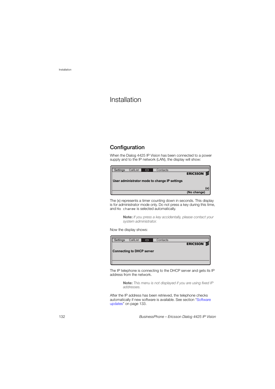 Installation, Configuration | Ericsson IP Vision Dialog 4425 User Manual | Page 132 / 152