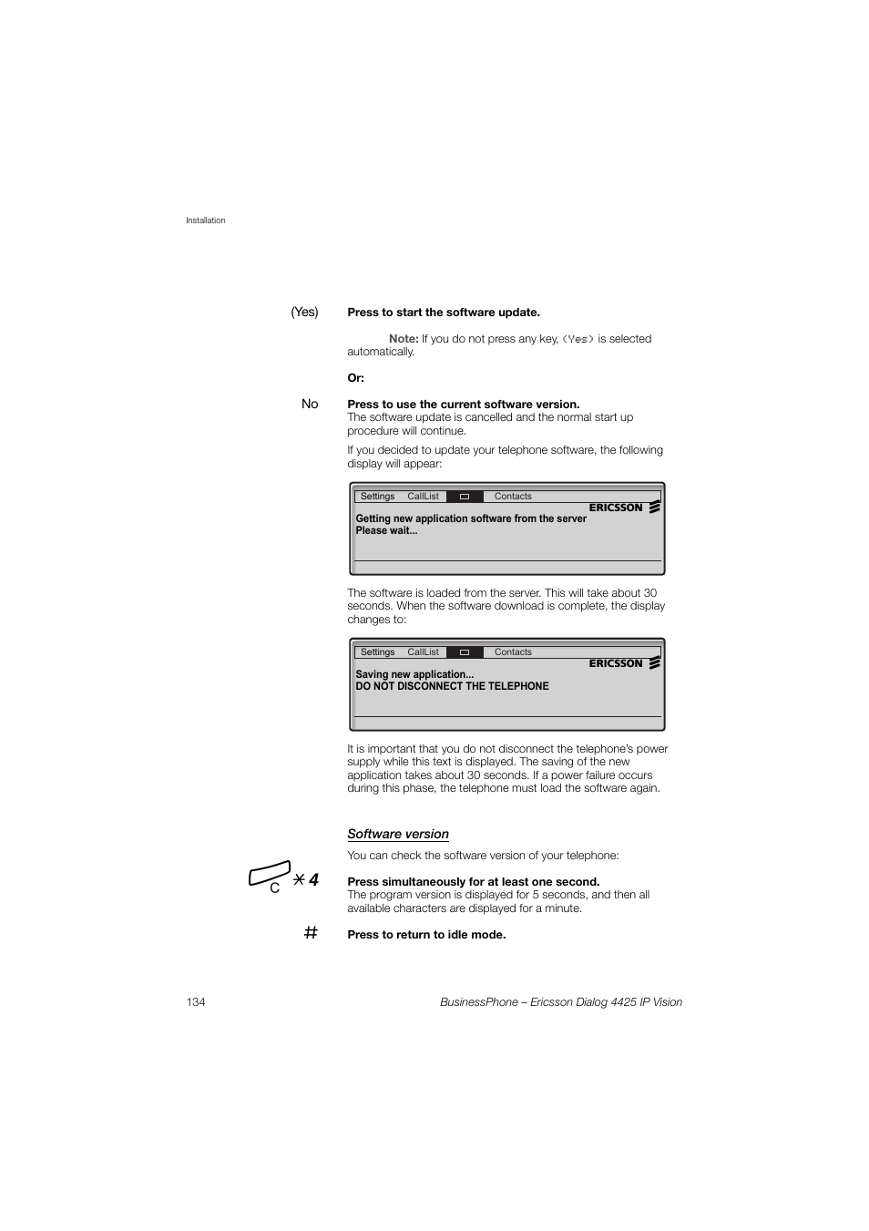Software version | Ericsson IP Vision Dialog 4425 User Manual | Page 134 / 152