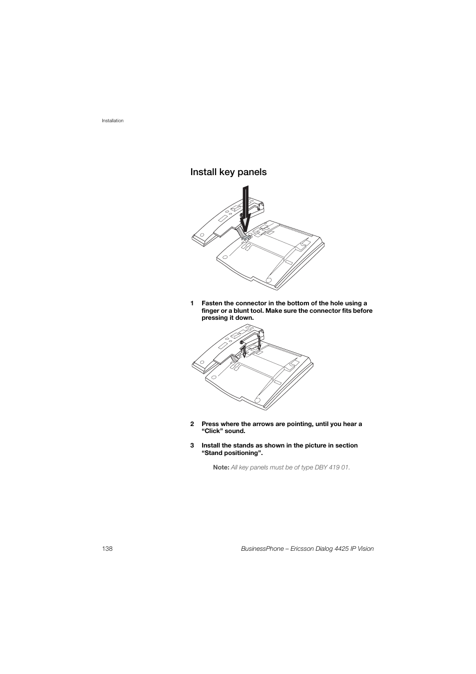 Install key panels | Ericsson IP Vision Dialog 4425 User Manual | Page 138 / 152