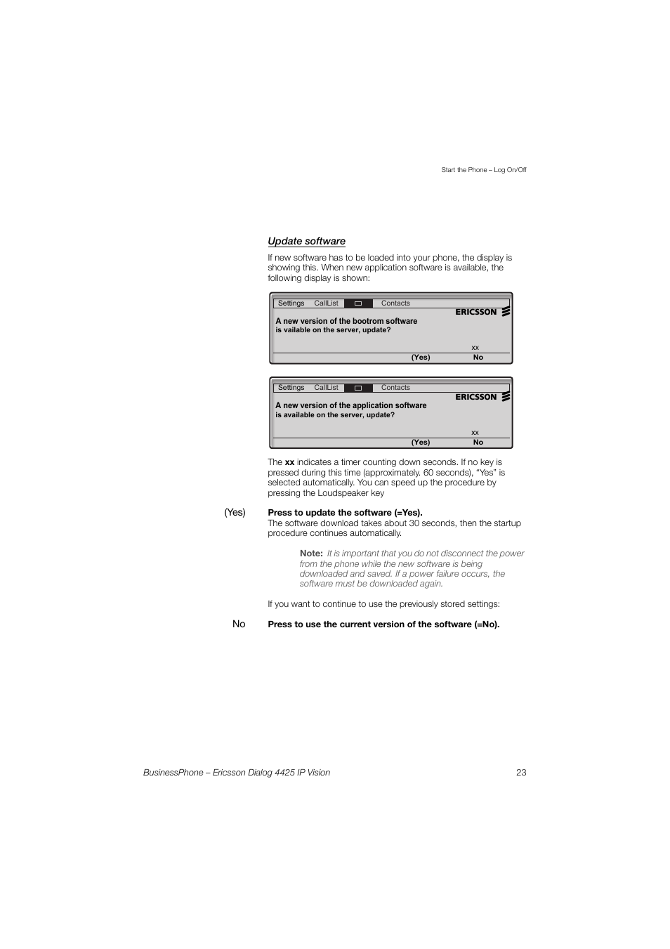 Update software | Ericsson IP Vision Dialog 4425 User Manual | Page 23 / 152