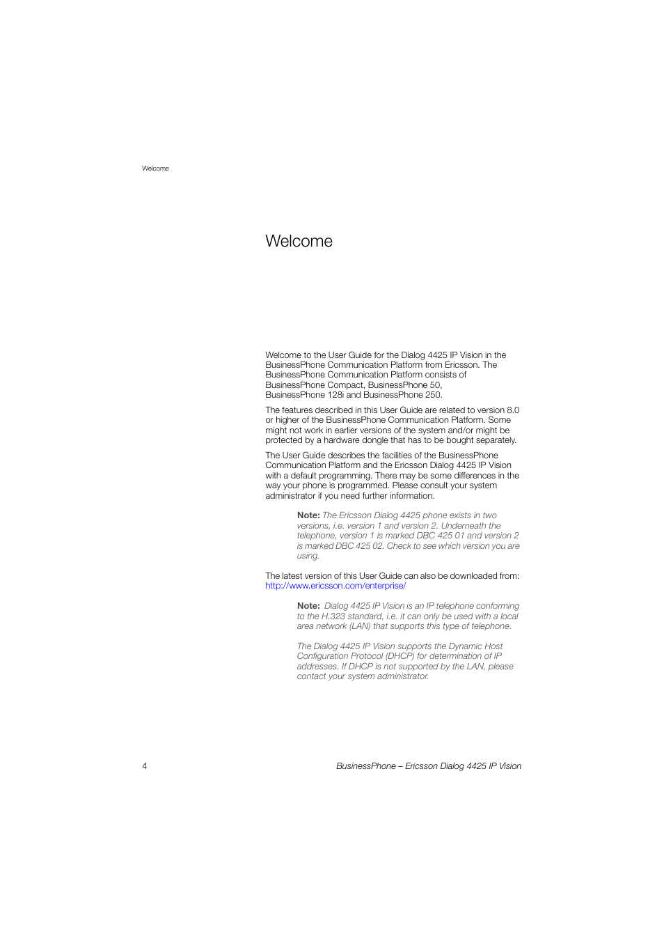 Welcome | Ericsson IP Vision Dialog 4425 User Manual | Page 4 / 152