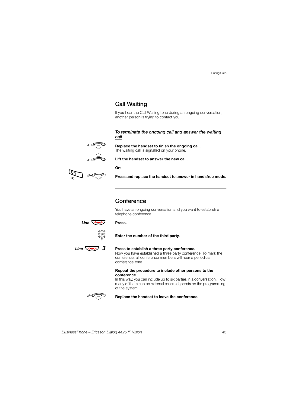 Call waiting, Conference, Цф 3 | Ericsson IP Vision Dialog 4425 User Manual | Page 45 / 152