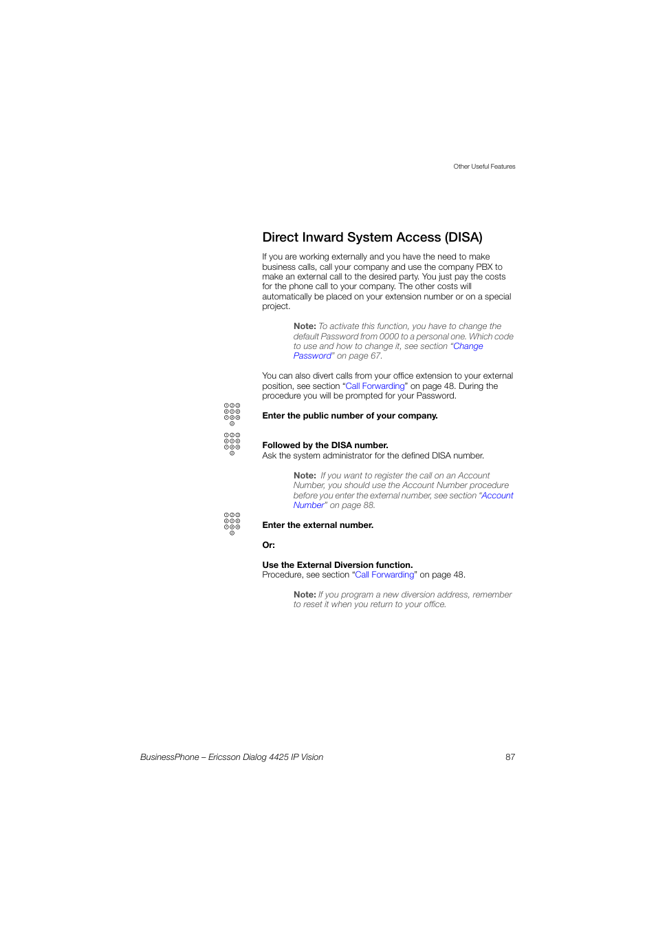 Direct inward system access (disa) | Ericsson IP Vision Dialog 4425 User Manual | Page 87 / 152