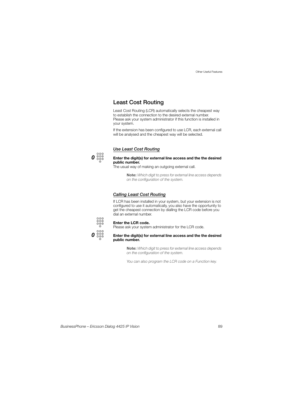 Least cost routing, Use least cost routing, Calling least cost routing | Ericsson IP Vision Dialog 4425 User Manual | Page 89 / 152