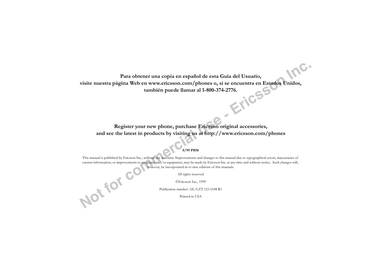 No t f or co m m er cia l u se - e ric ss on in c | Ericsson T19LX User Manual | Page 2 / 84