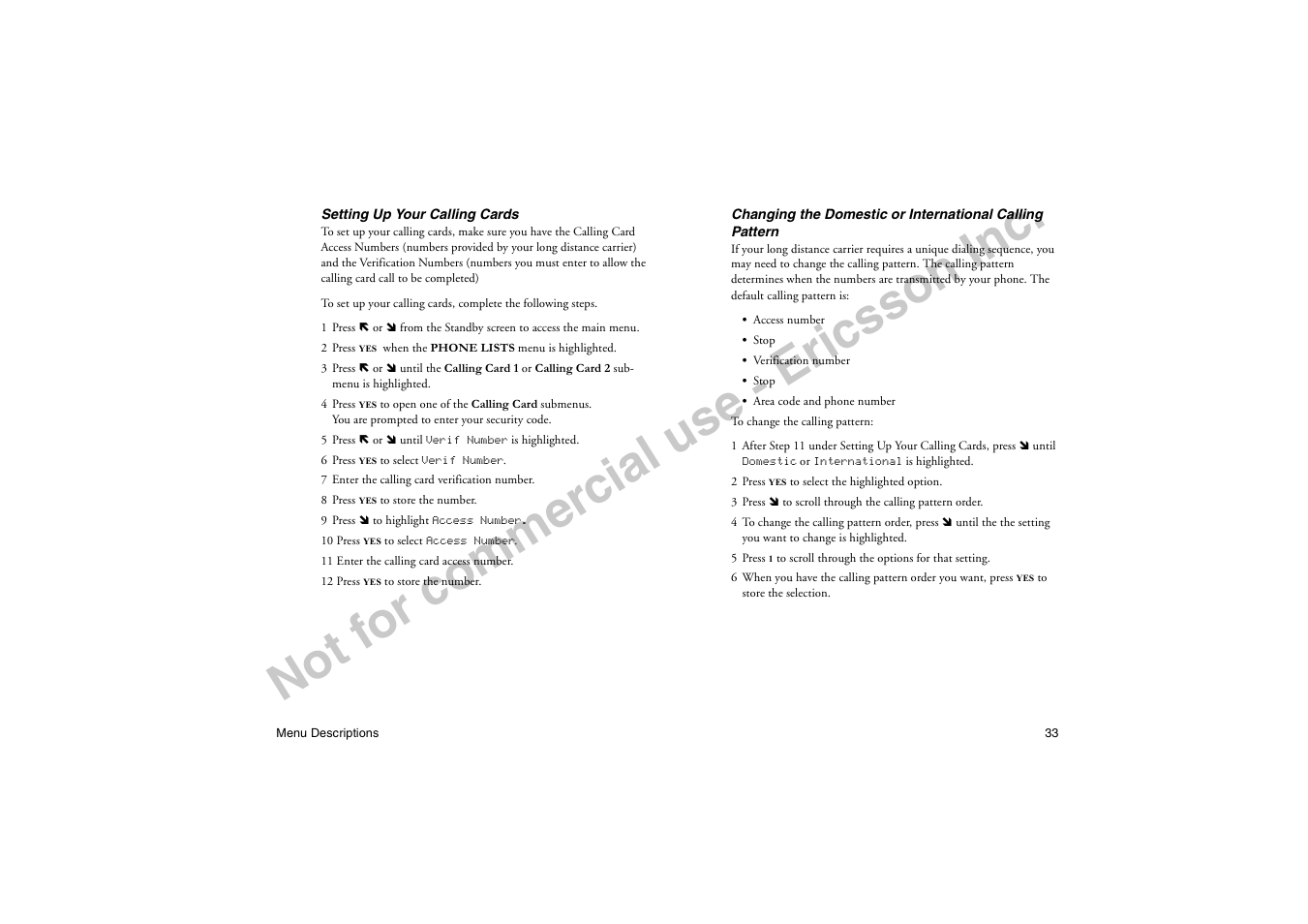 No t f or co m m er cia l u se - e ric ss on in c | Ericsson T19LX User Manual | Page 37 / 84