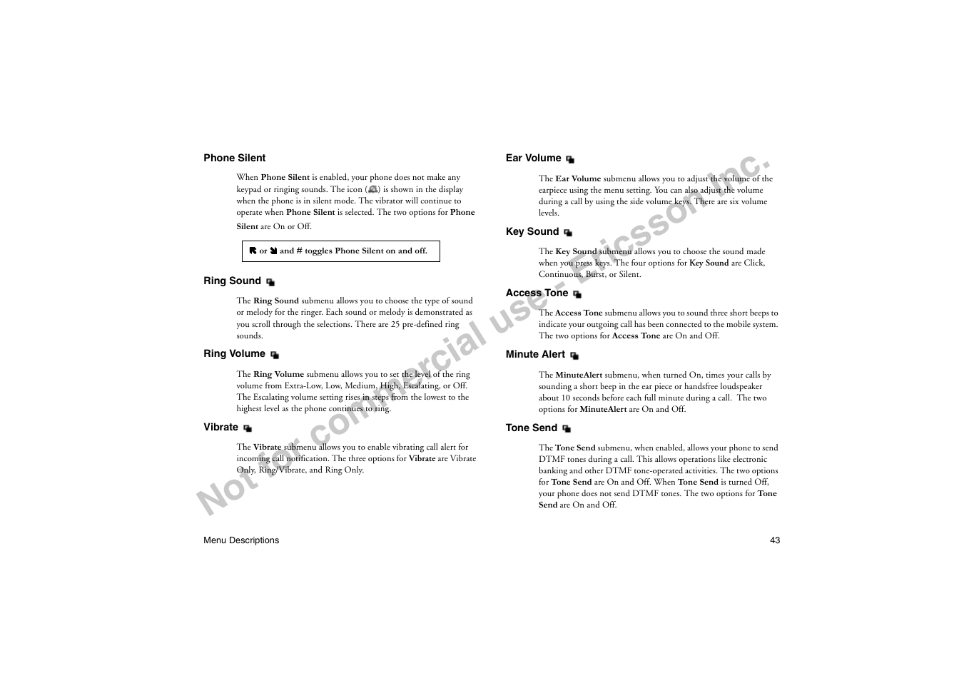 No t f or co m m er cia l u se - e ric ss on in c | Ericsson T19LX User Manual | Page 47 / 84