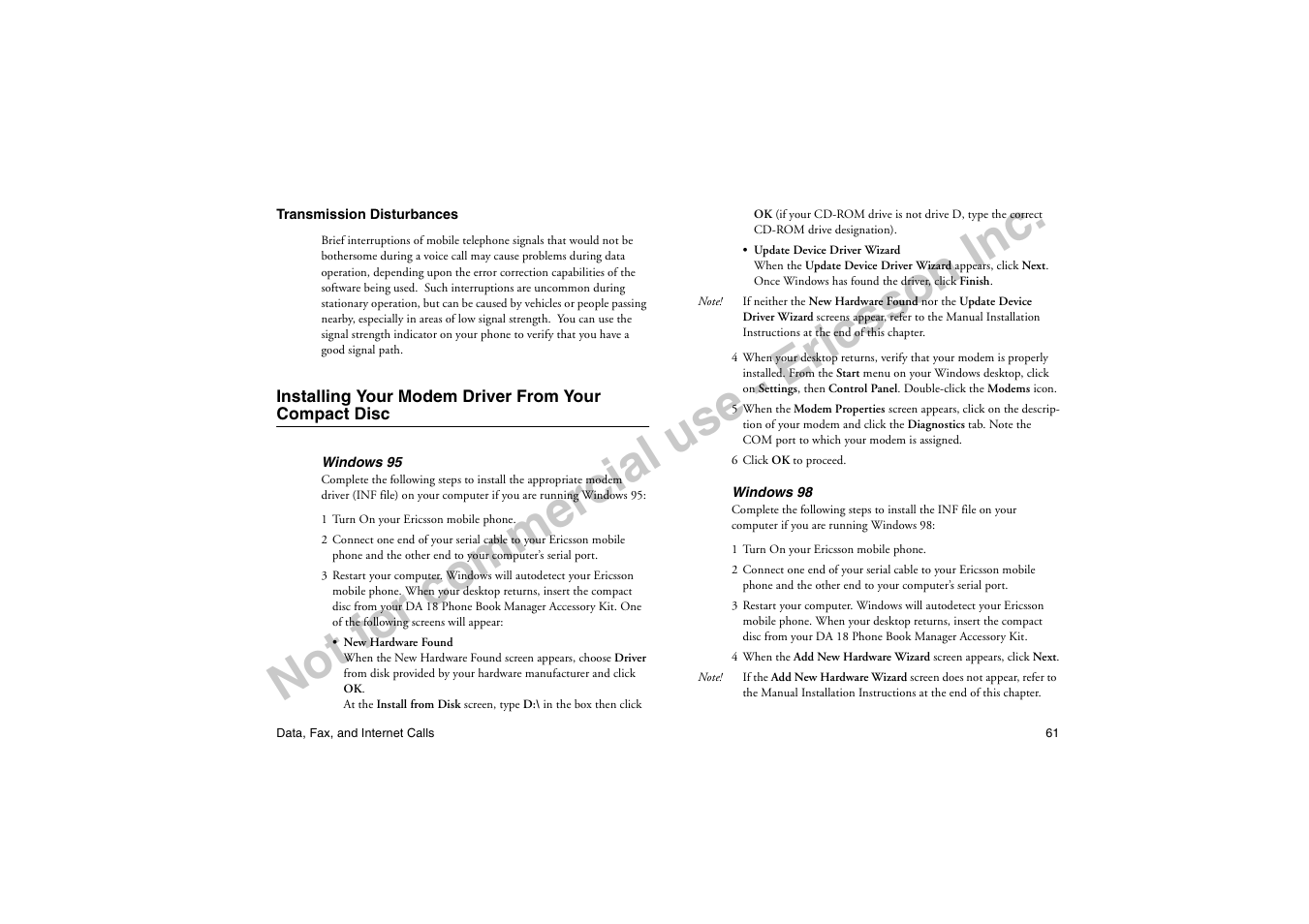 No t f or co m m er cia l u se - e ric ss on in c | Ericsson T19LX User Manual | Page 65 / 84