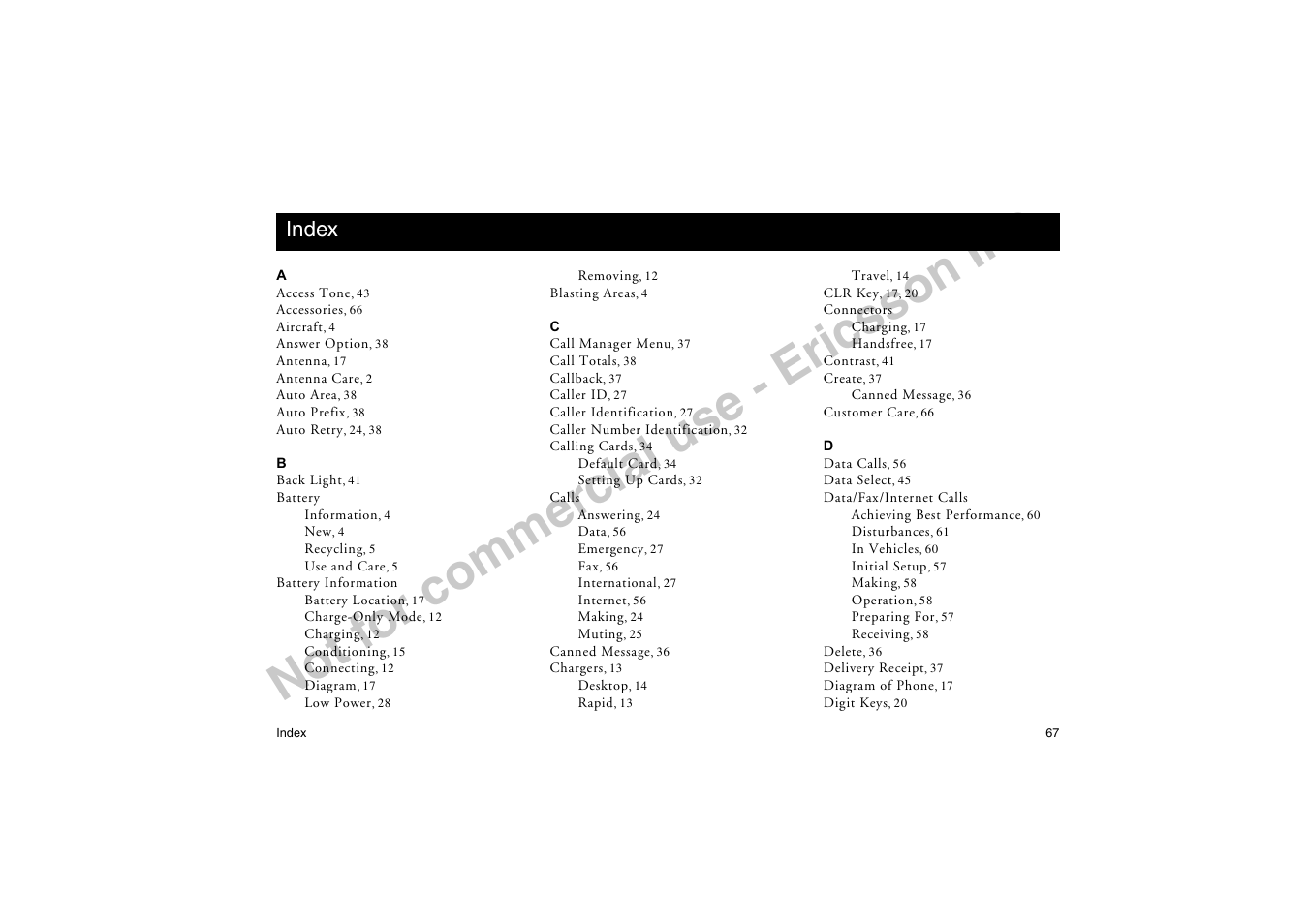 Index | Ericsson T19LX User Manual | Page 71 / 84