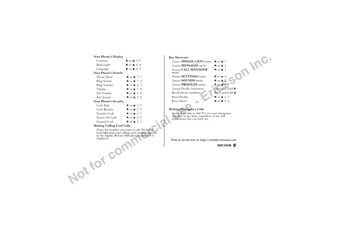 No t f or co m m er cia l u se - e ric ss on in c | Ericsson T19LX User Manual | Page 82 / 84