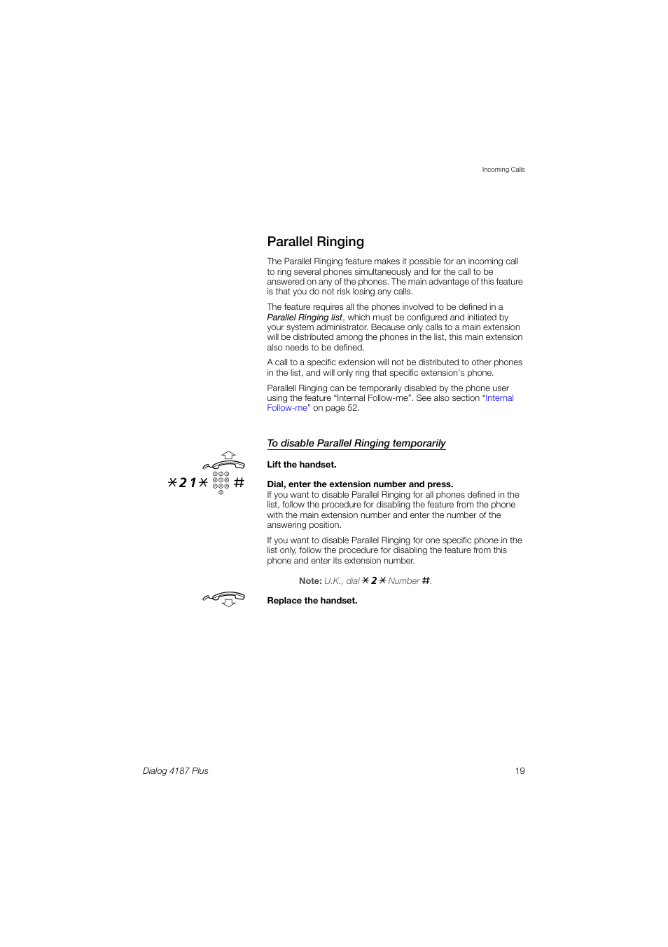 Parallel ringing, 21* z | Ericsson 4187 Plus User Manual | Page 19 / 102