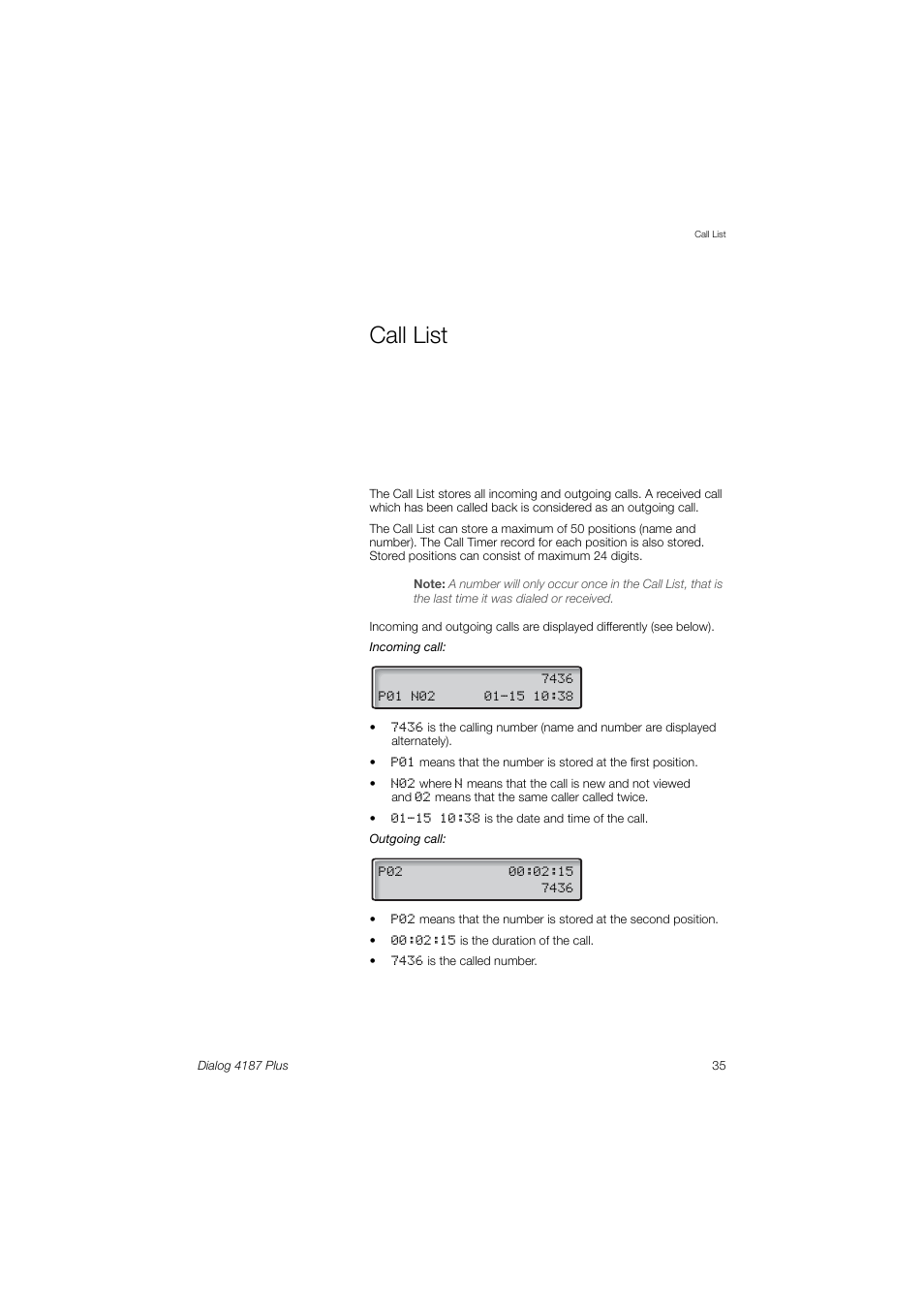 Call list | Ericsson 4187 Plus User Manual | Page 35 / 102