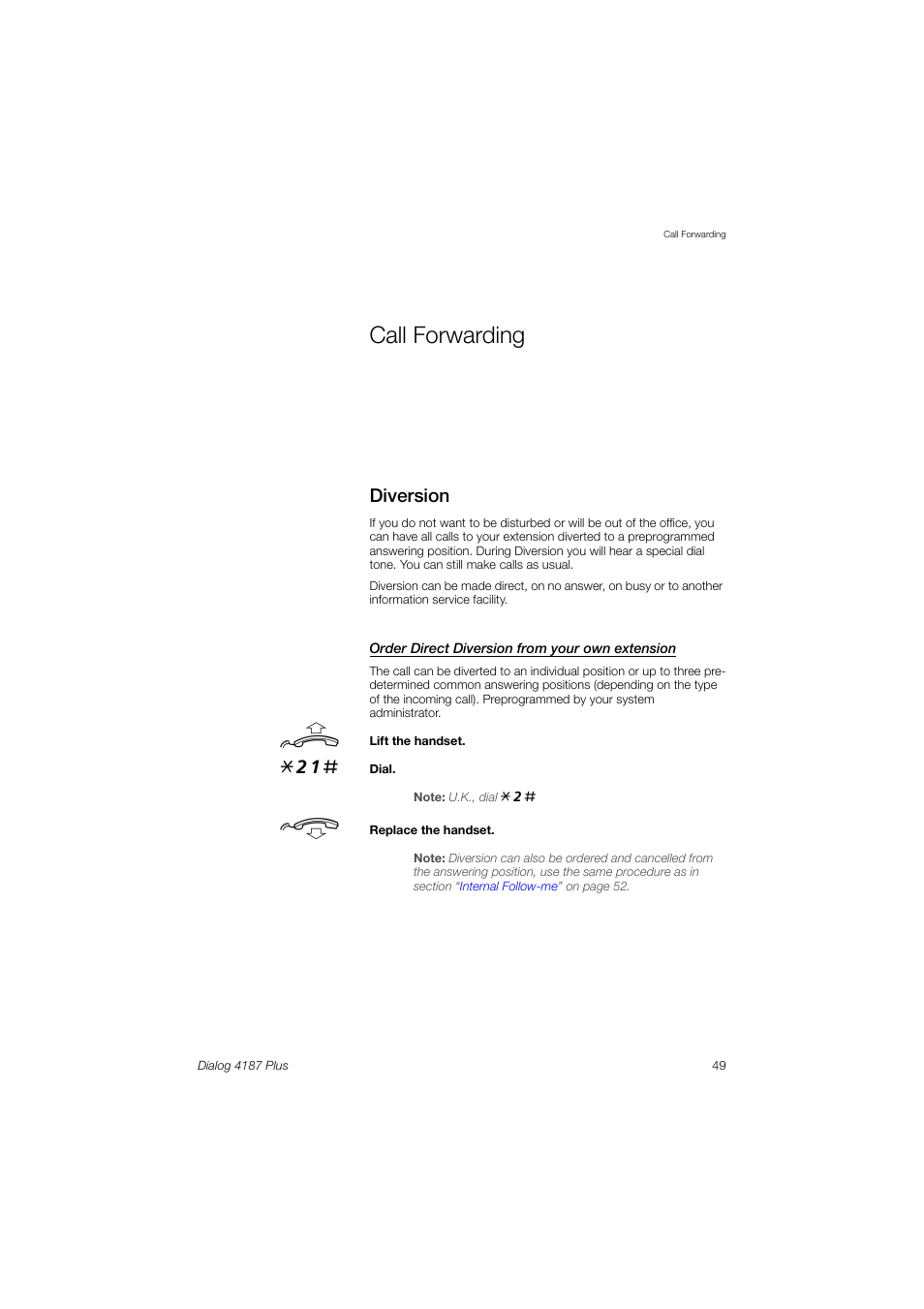 Call forwarding, Diversion | Ericsson 4187 Plus User Manual | Page 49 / 102