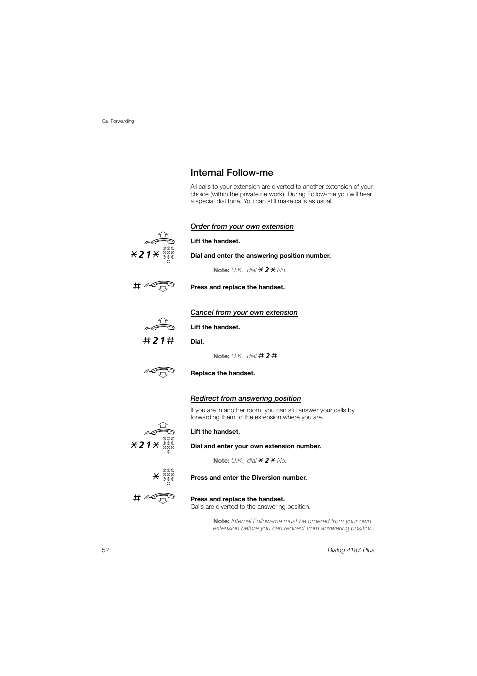 Internal follow-me, Internal, Follow-me | 21* z | Ericsson 4187 Plus User Manual | Page 52 / 102