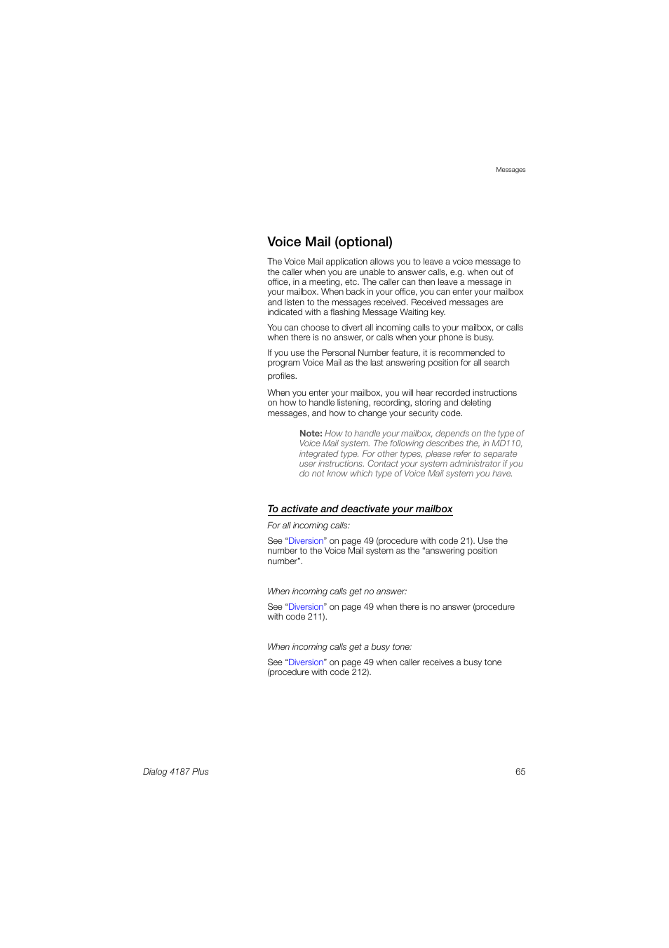 Voice mail (optional) | Ericsson 4187 Plus User Manual | Page 65 / 102