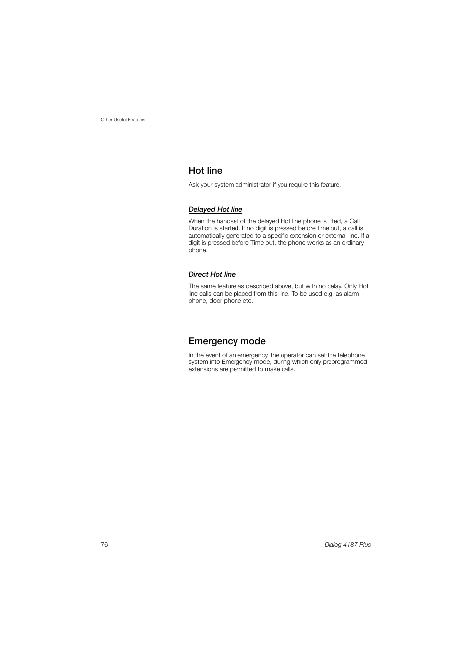 Hot line, Emergency mode | Ericsson 4187 Plus User Manual | Page 76 / 102