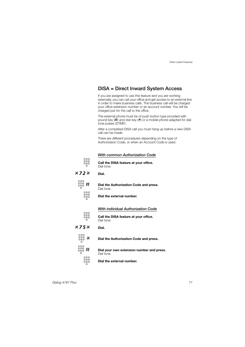 Disa = direct inward system access | Ericsson 4187 Plus User Manual | Page 77 / 102