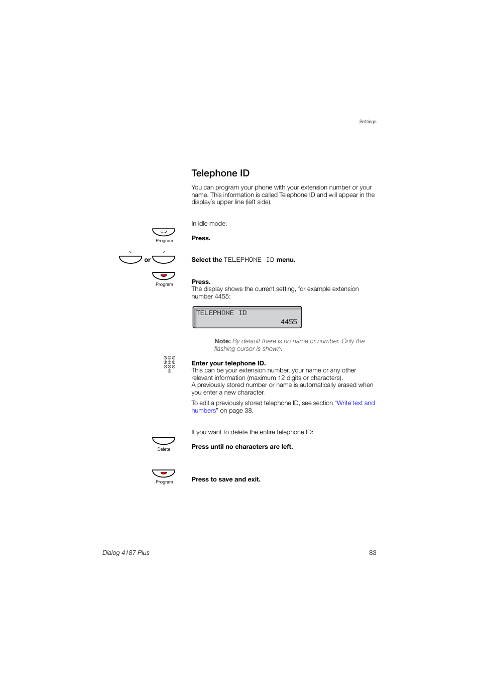 Telephone id | Ericsson 4187 Plus User Manual | Page 83 / 102