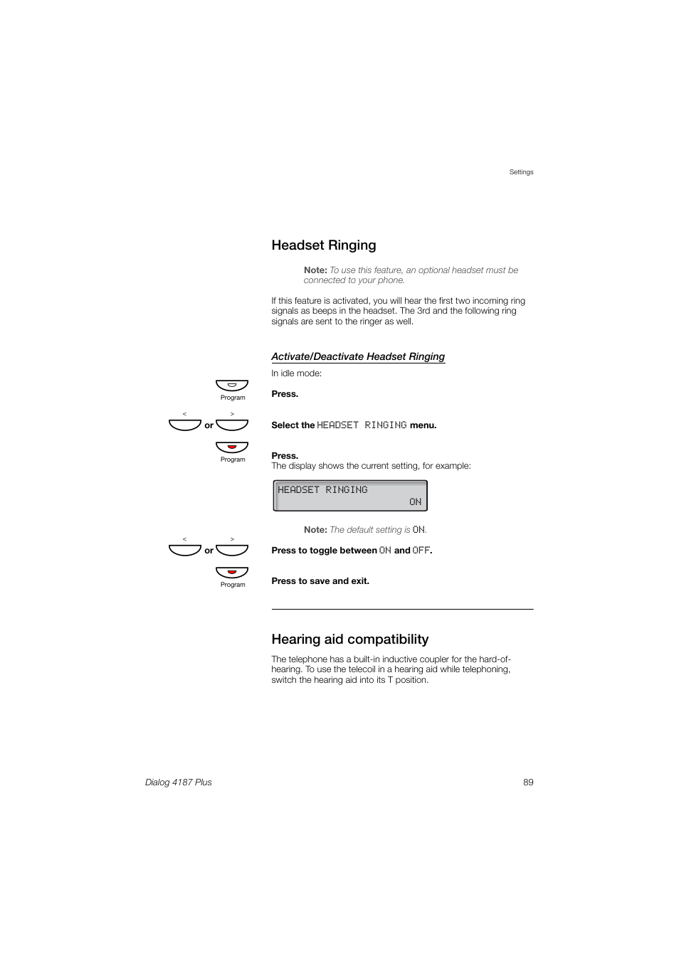 Headset ringing, Hearing aid compatibility | Ericsson 4187 Plus User Manual | Page 89 / 102