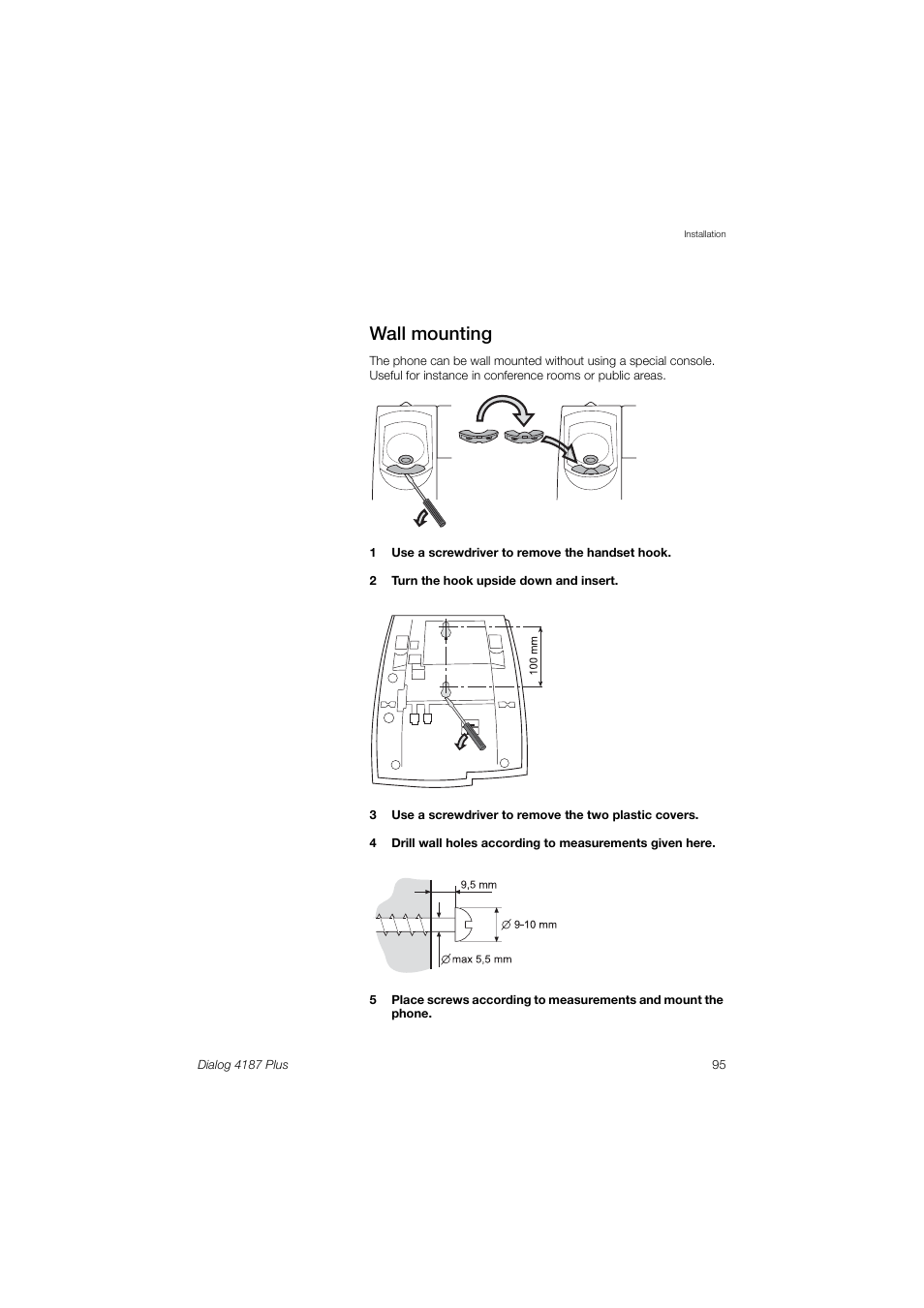 Wall mounting | Ericsson 4187 Plus User Manual | Page 95 / 102