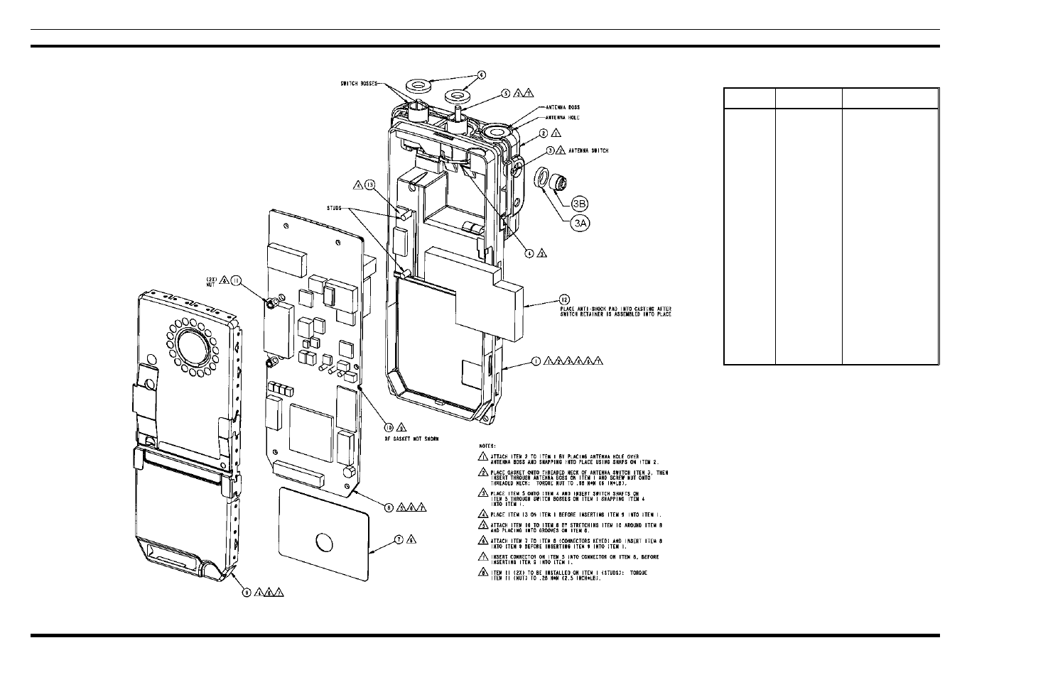 Assembly diagram and parts list, Radio rear assembly | Ericsson Scan And System Portable Radios LPE-200 User Manual | Page 34 / 56