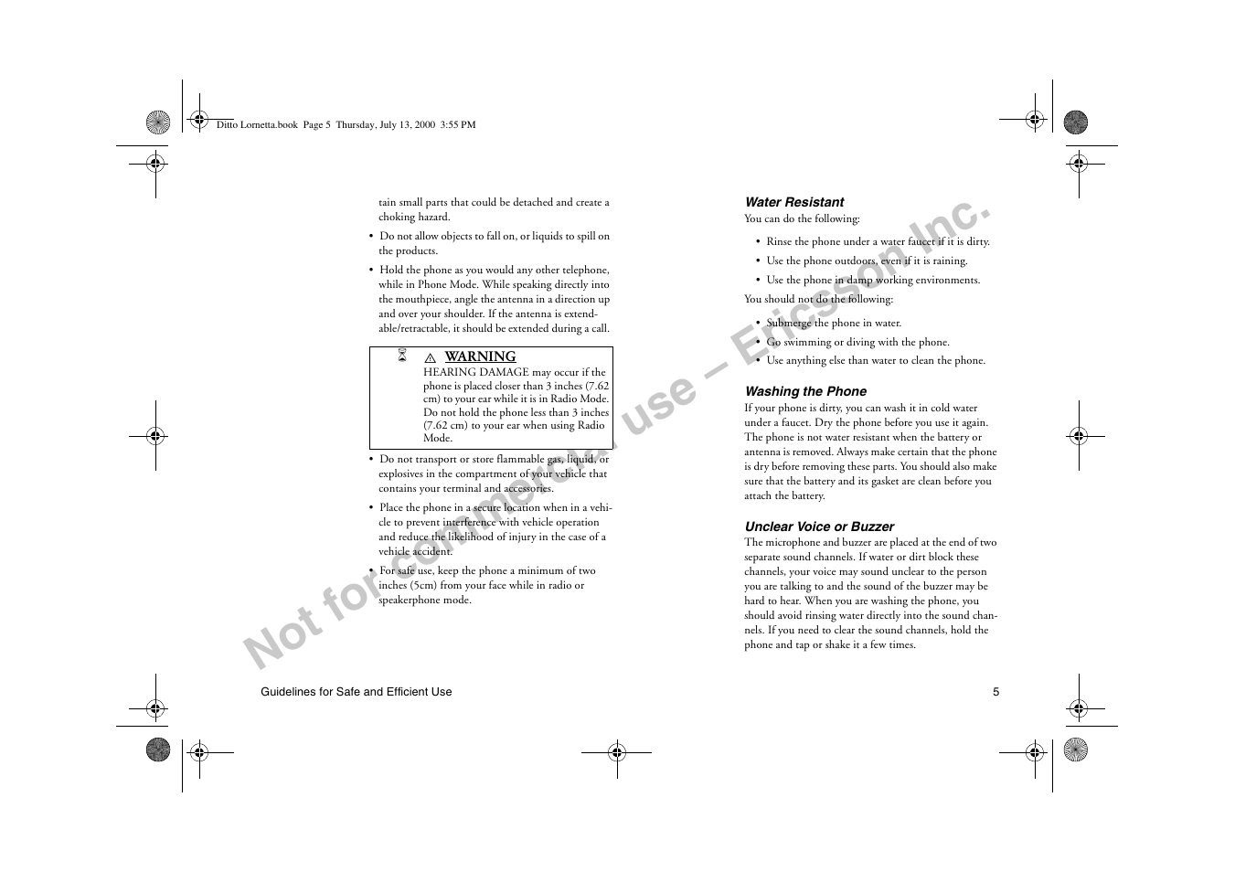 Not for commercial use – ericsson inc | Ericsson R250d PRO User Manual | Page 10 / 75