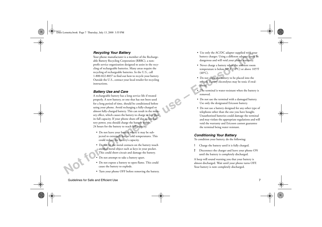 Not for commercial use – ericsson inc | Ericsson R250d PRO User Manual | Page 12 / 75